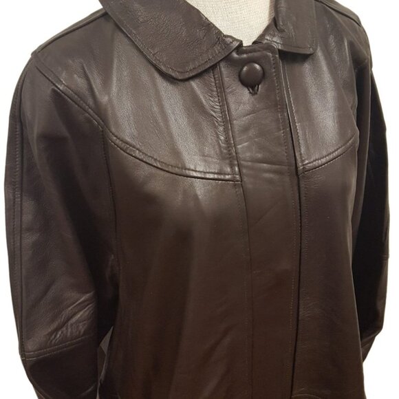 Women’s 7/8th Classy Long Black Leather Swing Coat PLUS SIZE AVAILABLE - Picture 6 of 6